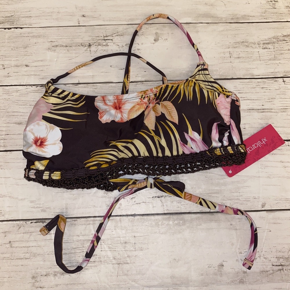 Xhilaration Bikini Top‎ Womens Small Brown Pink Tropical Swim Crochet Target S